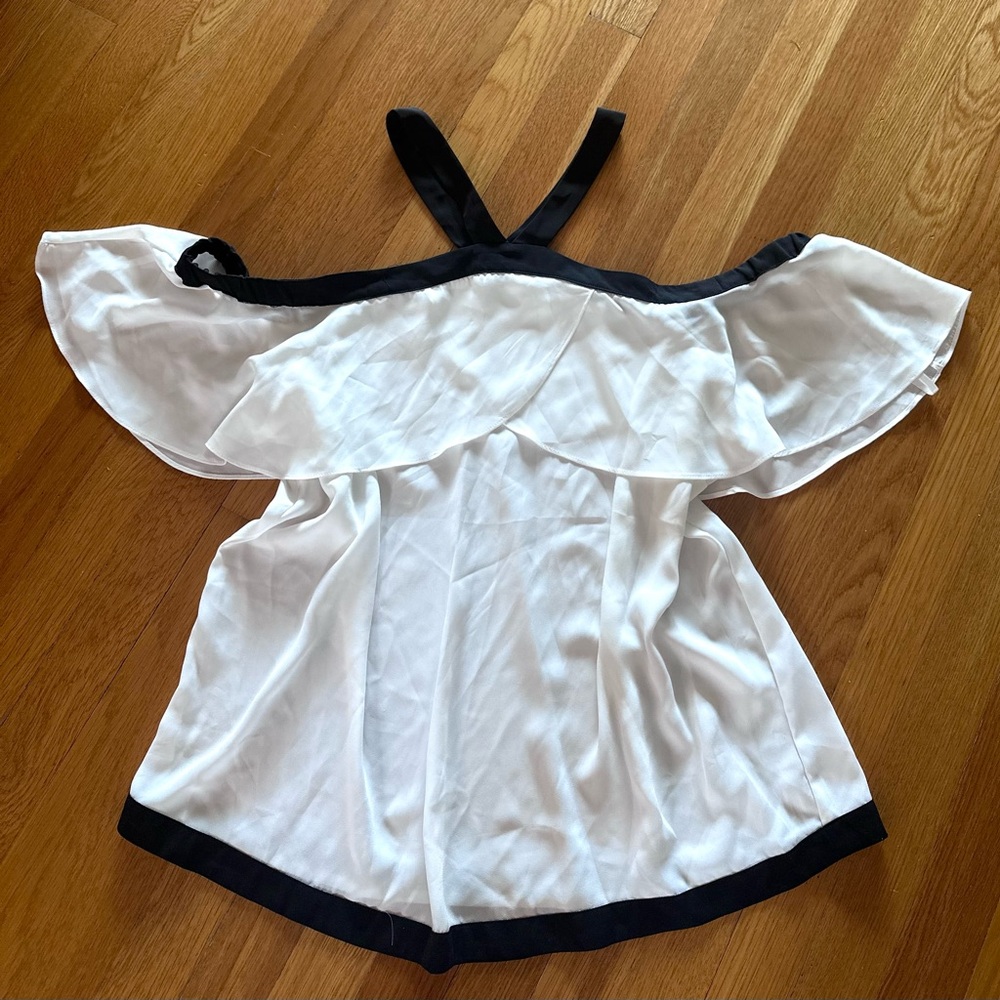 I.N.C Women's White Black Cold-Shoulder V-neck Halter Top Size XL New No Tags